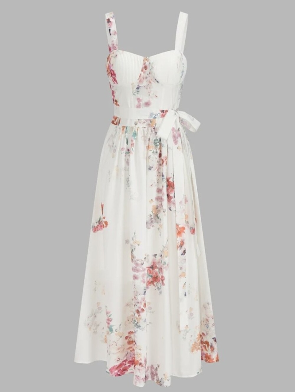 Commense Dress Midi Watercolor Corset Pleated Floral Textured XS NWT